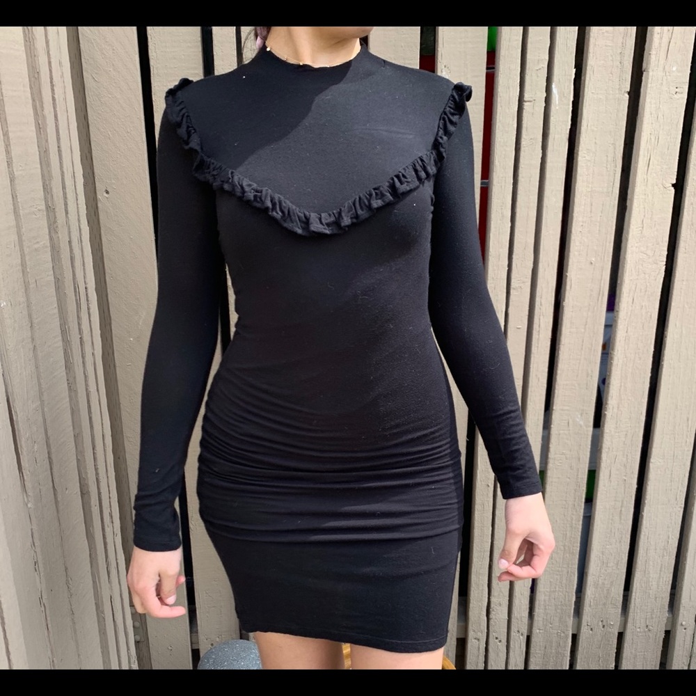 Velvet Torch long sleeve Mini Dress - Black